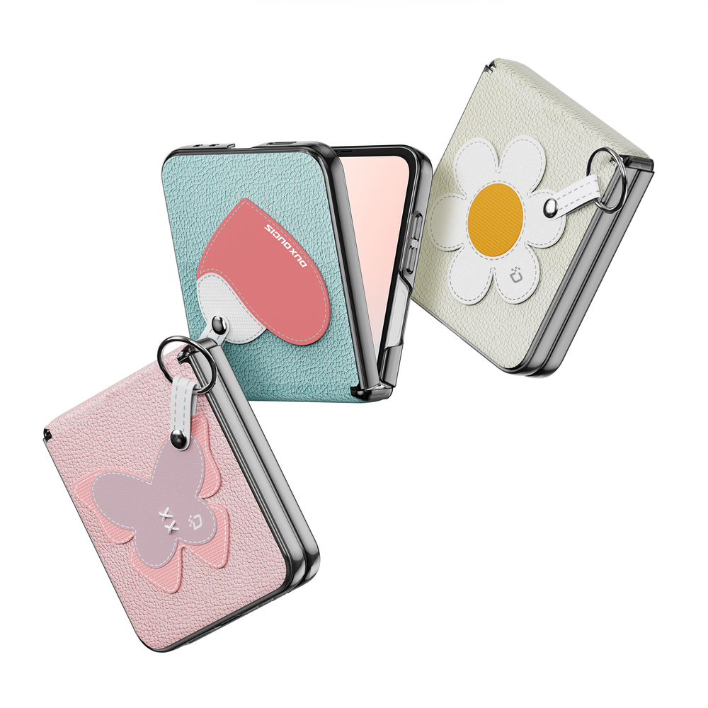 Чехол розового цвета (Butterfly Edition) из искусственной кожи от Dux Ducis для Samsung Flip 7 FE (W25 Flip) и Flip 6, серия Luvy Series Case