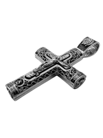 Крест деревянный с элементами серебра "Распятие.Георгий Победоносец.Казанская Богоматерь.Святой Николай Чудотворец.Спиридон Тримифунтский.