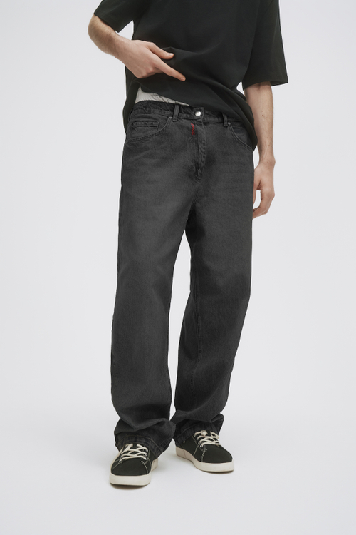 Джинсы широкие мужские серые Men Jeans Wide Grey