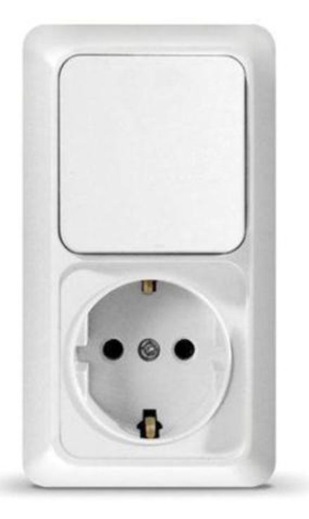 Блок "UNIVersal" с. "Олимп", о/у, выключатель 1кл. 10А + розетка с/з 16А, 220В бел 1/5/50