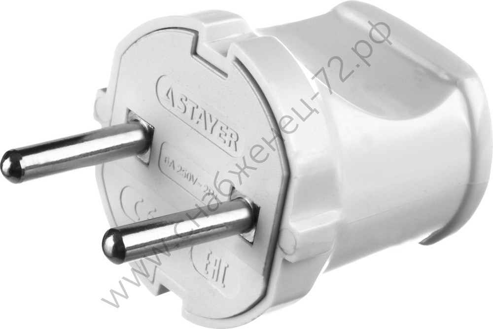STAYER белая 6А/220В 1300Вт Вилка прямаяMAXElectro (55150-W)