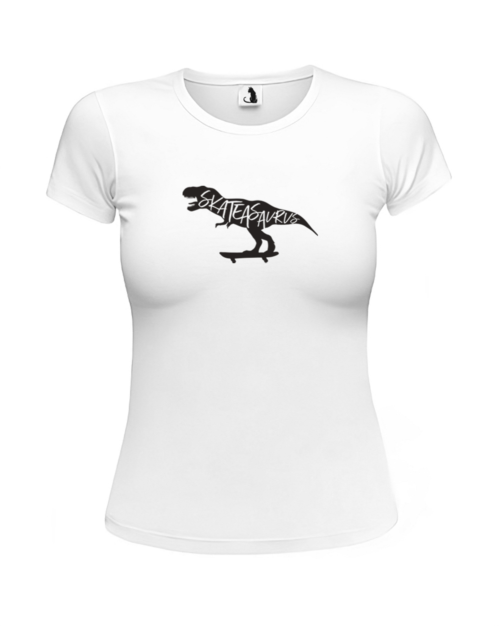 Футболка Skateasaurus женская приталенная белая с черным рисунком