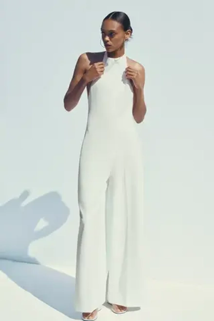 ZARA КОМБИНЕЗОН ДЛИННЫЙ С ОТКРЫТОЙ СПИНОЙ, БЕЛЫЙ