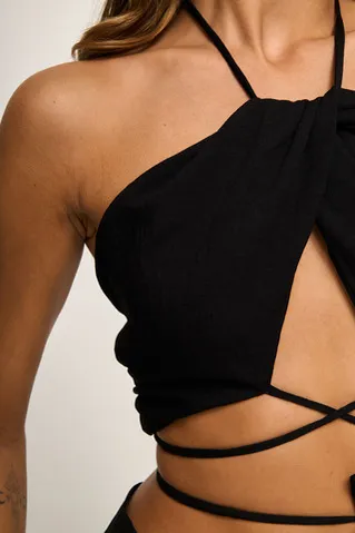 Топ с драпировкой из вискозы черного цвета