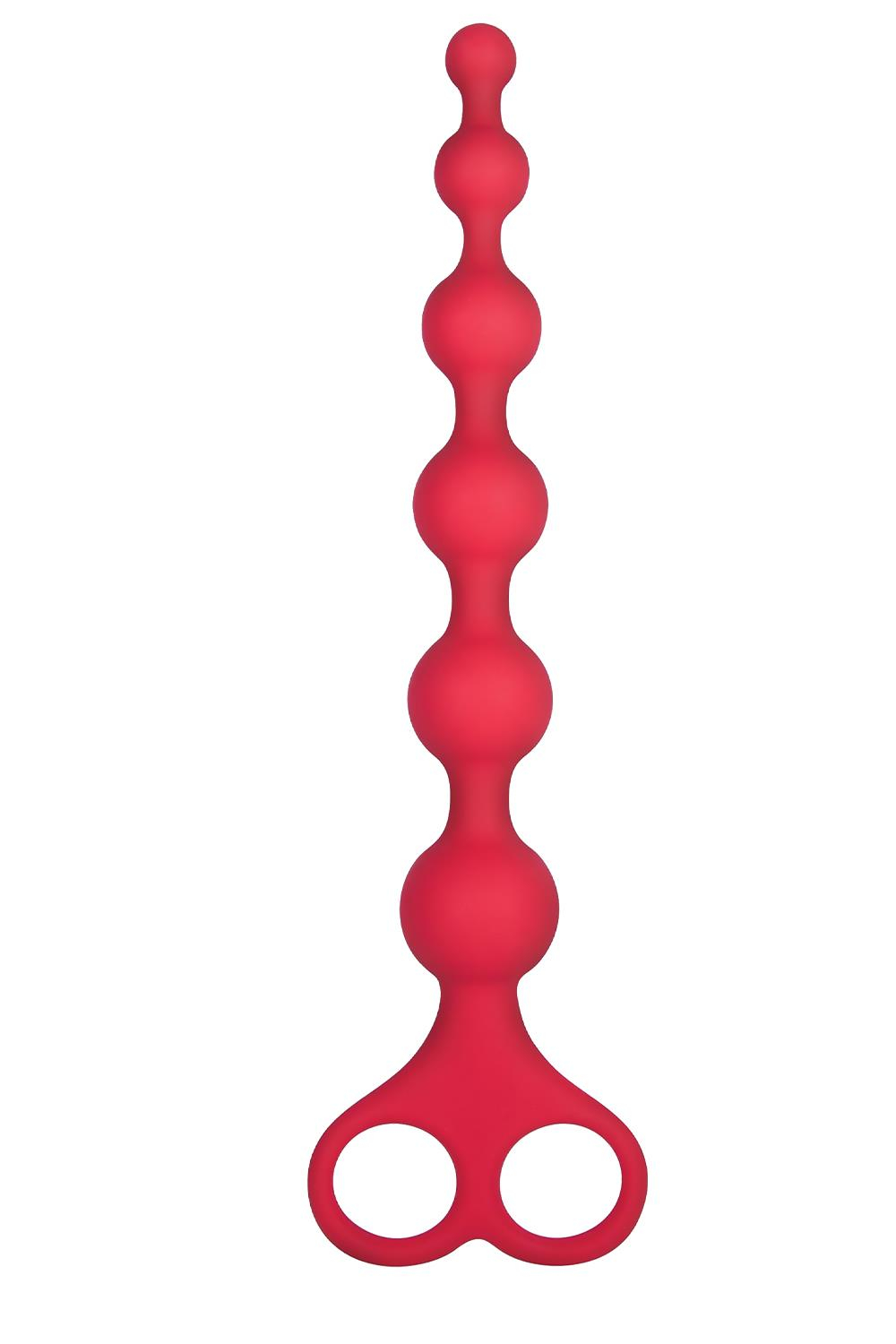 Красная анальная цепочка Ribbed Silicone Anal Beads - 26 см. (Цвет: красный)