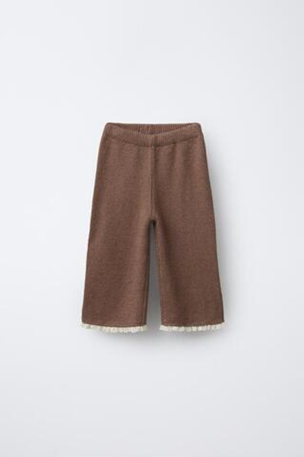 ZARA ТРИКОТАЖНЫЕ БРЮКИ-КЮЛОТЫ С КРУЖЕВОМ, РОЗОВАТЫЙ