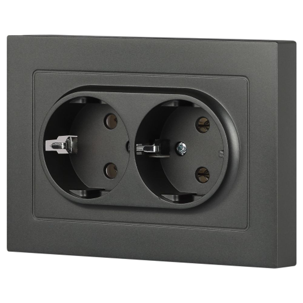 Розетка Intro Accent 6-205-07 , 2X2P+E Schuko, 16А-250В, IP20, СУ, AL/CU, графит