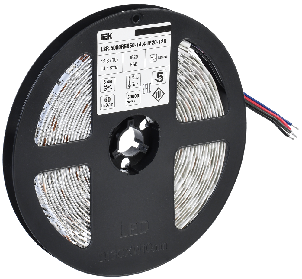 Лента светодиодная 5м LSR-5050RGB60-14,4-IP20-12В IEK