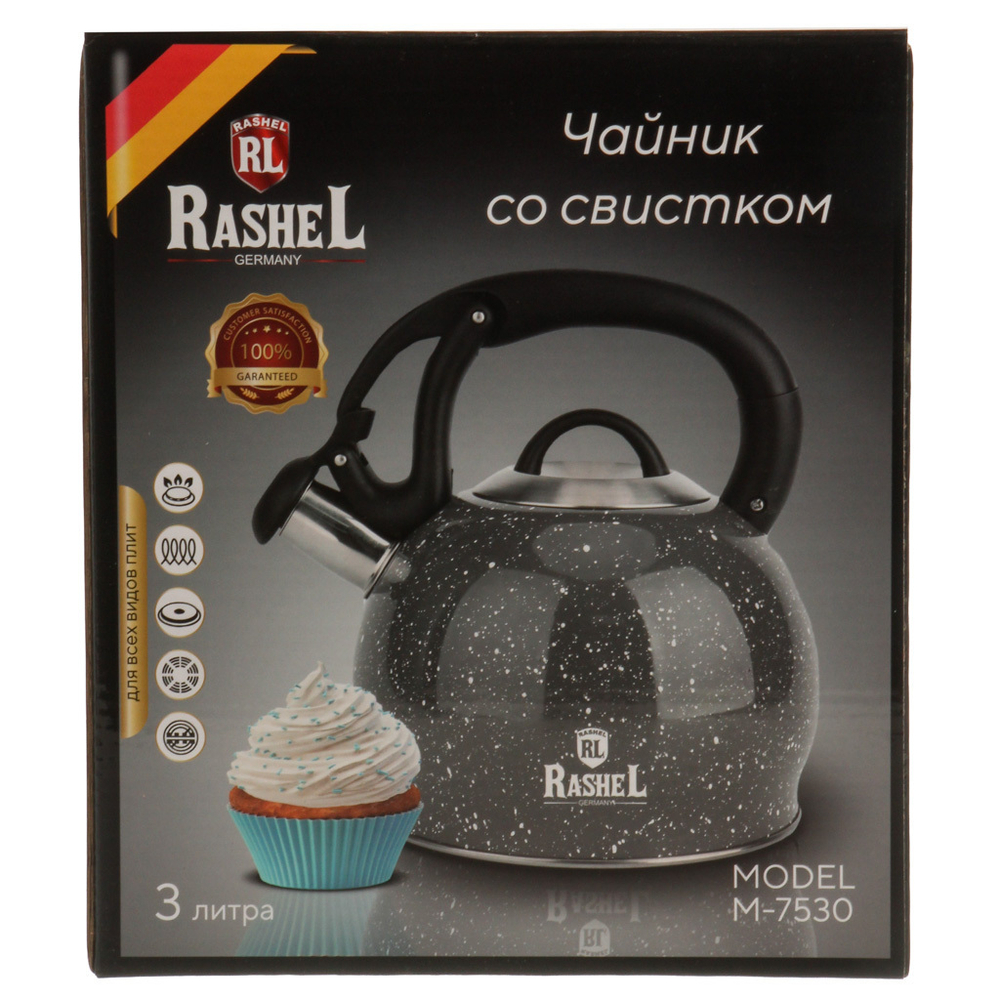 Чайник нерж, 3 л, свист, глянец, RasheL, индукц, сер, М-7530