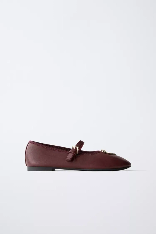 ZARA БАЛЕТКИ С СЕРДЕЧКОМ, ГРАНАТОВЫЙ