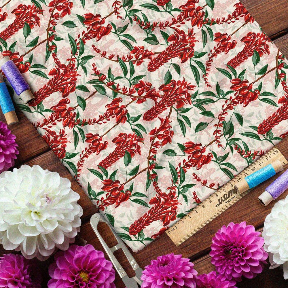 Ткань ниагара красные горсти цветов