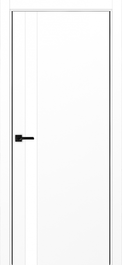 Межкомнатная дверь Optima Porte НЕАПОЛЬ 211 Белое стекло, Алюминиевая кромка SB (матовый чёрный) с 2-х сторон