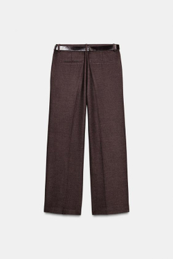 ZARA БРЮКИ ПРЯМОГО КРОЯ С ПОЯСОМ, КОРИЧНЕВЫЙ