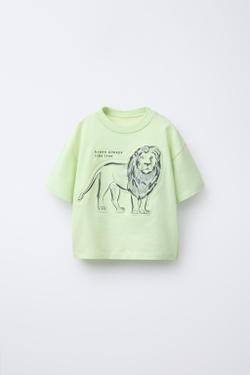 ZARA ФУТБОЛКА С ПРИНТОМ, ЗЕЛЕНЫЙ