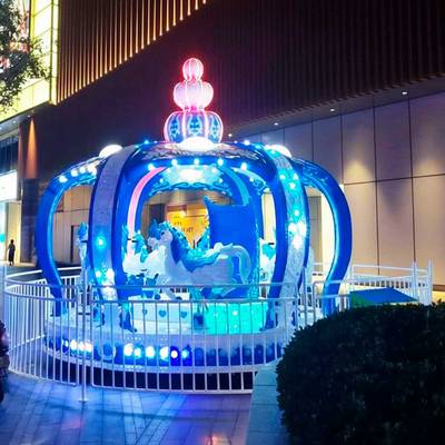 Детская электрическая карусель «Снежная корона» синяя, 12 мест