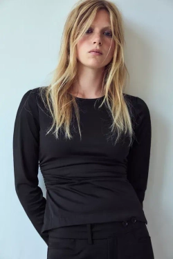 ZARA ТОП ИЗ ЭЛАСТИЧНОЙ ТКАНИ СО СБОРКАМИ, ЧЕРНЫЙ