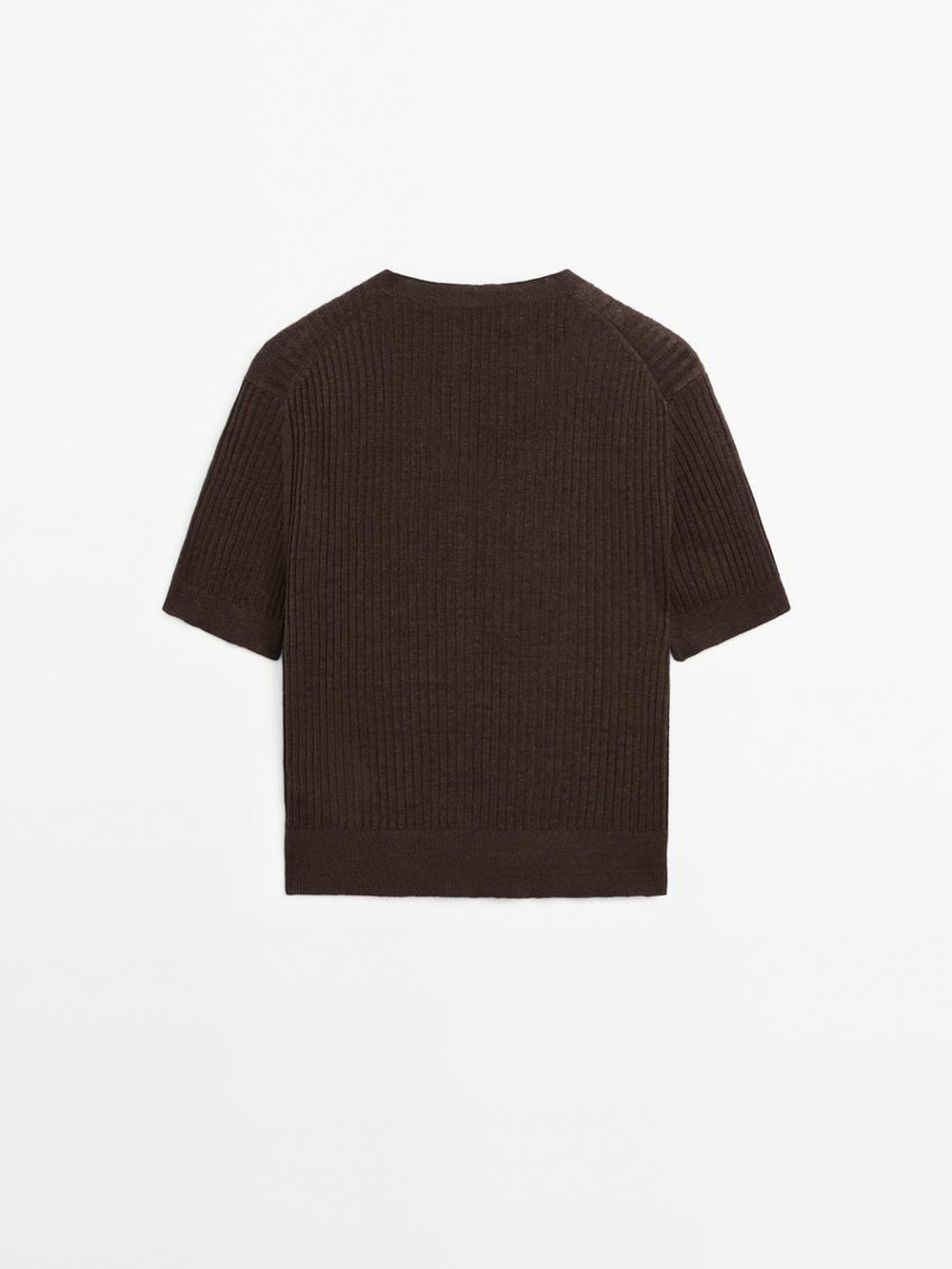 Massimo Dutti Кардиган из 100% льна с короткими рукавами, коричневый