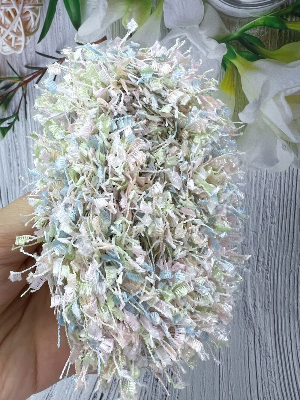 Тесьма с бахромой твидовая букле травка 35мм (1,5м в уп)