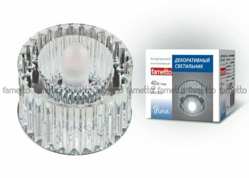 DLS-F104 G9 CHROME/CLEAR Светильник декоративный встраиваемый ТМ Fametto, серия Fiore. Без лампы, цоколь G9. Основание металл, цвет хром. Отделка