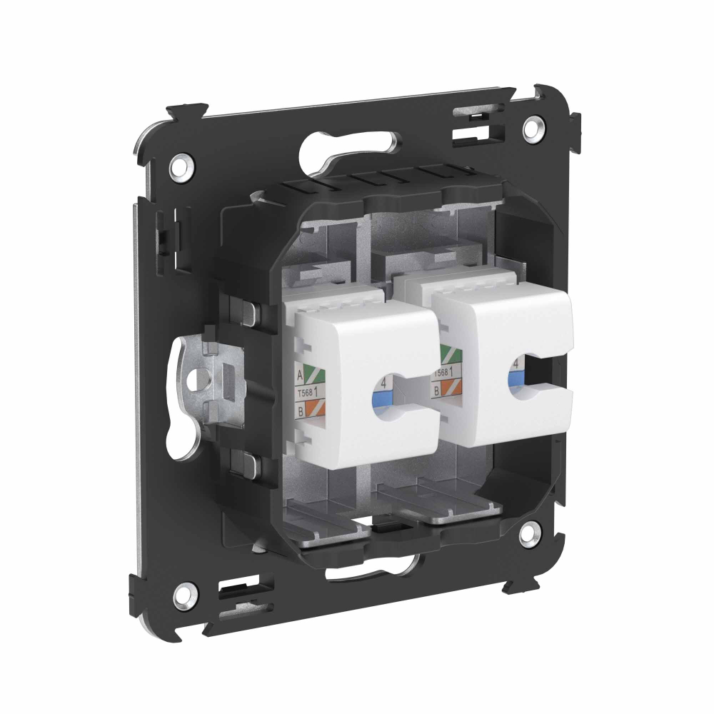 Телефонная розетка RJ-12 без шторки в стену двойная, "Avanti", "Закаленная сталь"