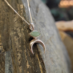 Подвеска ЛУННИЦА  с цепочкой, серебро/изумруд