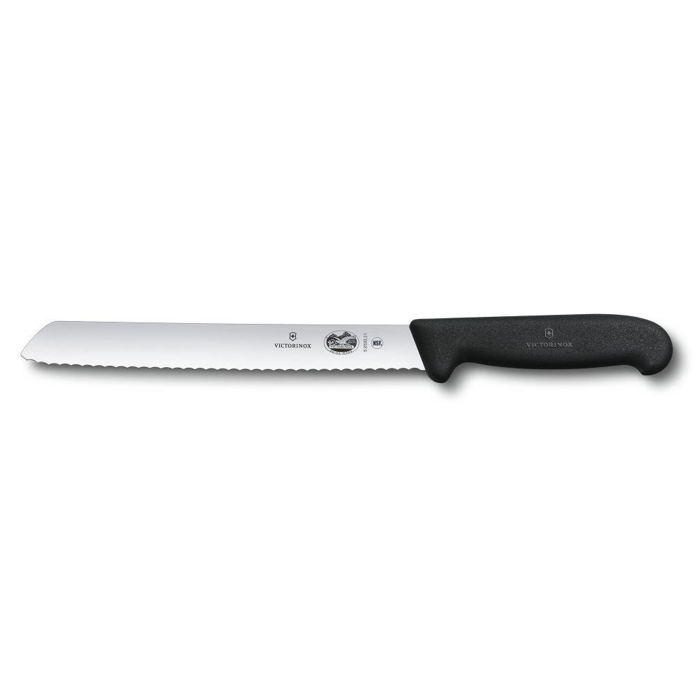 Фото нож для хлеба VICTORINOX Fibrox с волнистым лезвием из нержавеющей стали 21 см и рукоятью из пластика чёрного цвета