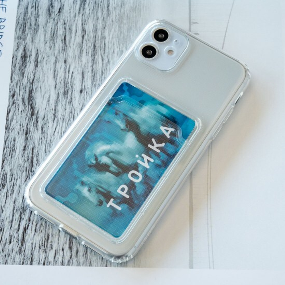 Силиконовый чехол для iPhone 11 с карманом для карт, 013027 прозрачный CM