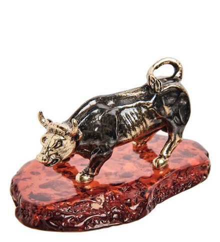 Народные промыслы AM-2826 Фигурка «Бык Успех» (латунь, янтарь)