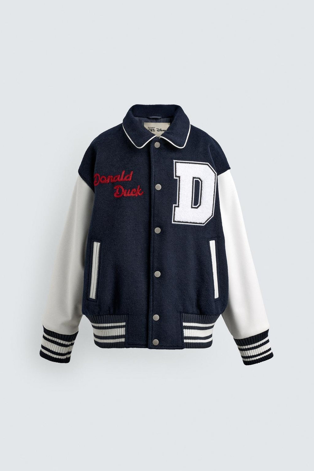 ZARA X DISNEY БОМБЕР VARSITY С ВЫШИВКОЙ DONALD DUCK, МОРСКОЙ СИНИЙ