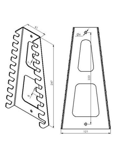 Держатель для хранения гаечных и накидных ключей, на 10 ключей, оцинкованная сталь