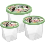 Комплект контейнеров для продуктов круглых 3 шт. (0,6л+1л+1,75л) с декором (зеленый)