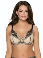 Бюстгальтер на косточках с отделкой кружевом и леопардовым кантом (Размер: 75G) (Цвет: телесный)