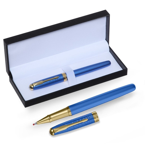 Ручка подарочная роллер, в кожзам футляре ПБ UT, корпус синий/золото, 9669954