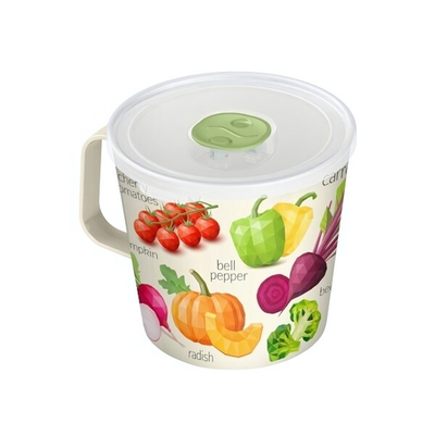 Контейнер-кружка 0,75л с крышкой с декором (светло-бежевый)