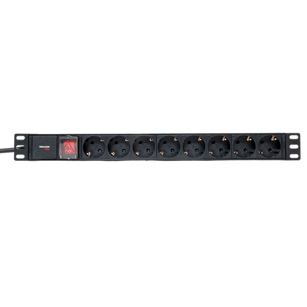 Блок розеток PDU TERACOM PRO 19" 1U 16А/250В 8 розеток Schuko с выключателем шнур питания длиной 2 метра сечение 3x1,5 мм2 вилка Schuko корпус пластик черный
