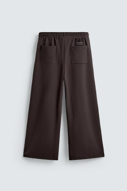 ZARA БРЮКИ ИНТЕРЛОК СО СКЛАДКАМИ И ЭТИКЕТКОЙ, ТЕМНО-КОРИЧНЕВЫЙ