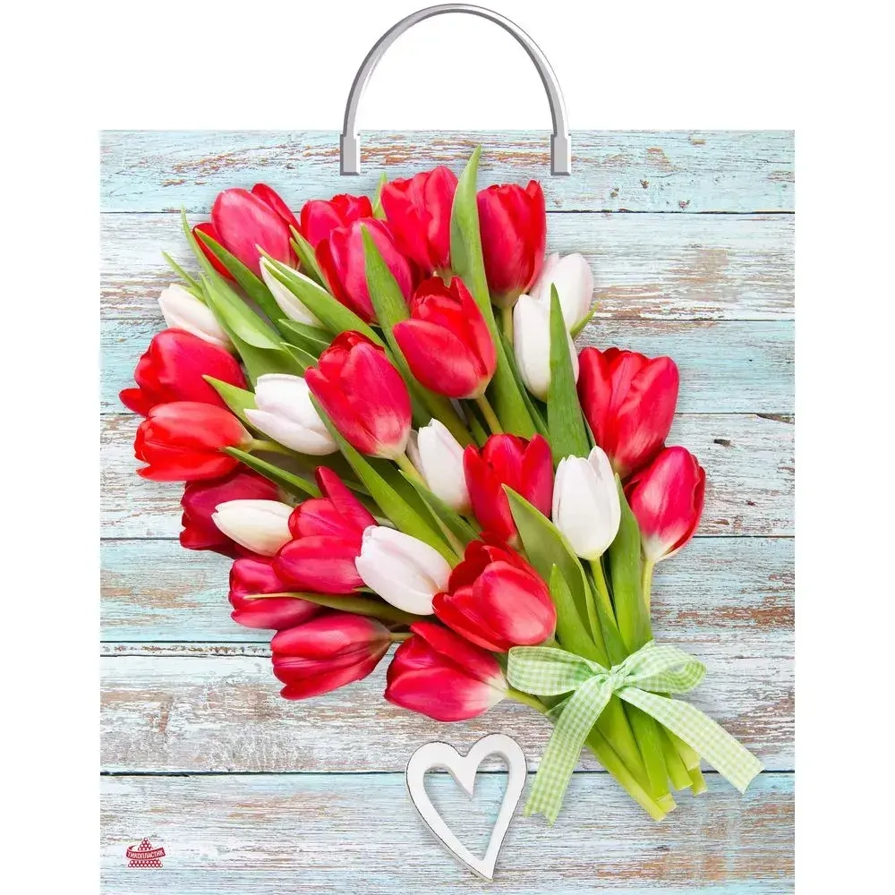 Пакет ПЭ с пластмассовыми ручками 40+5см Букет тюльпанов Тико (х10 (комплект 10 шт)