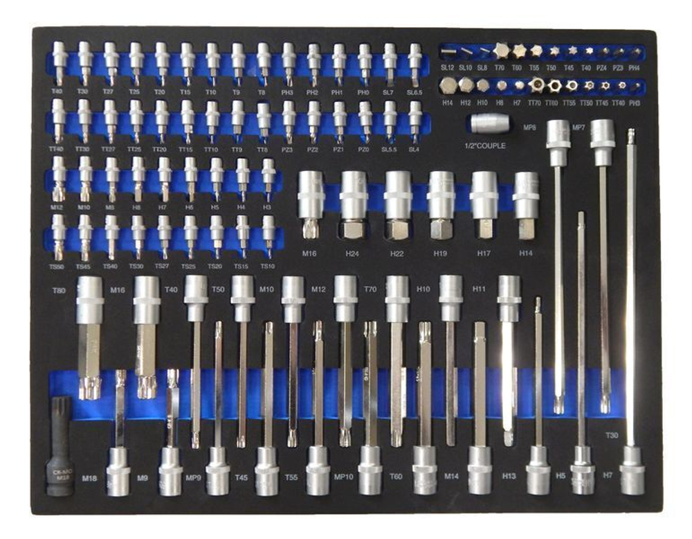 Набор бит и головок-бит,1/4''5/16''1/2''101пр.(PH, PZ, SL, TORX, TORX с отверстием, HEX, SPLINE) в ложементе Forsage F-K41011