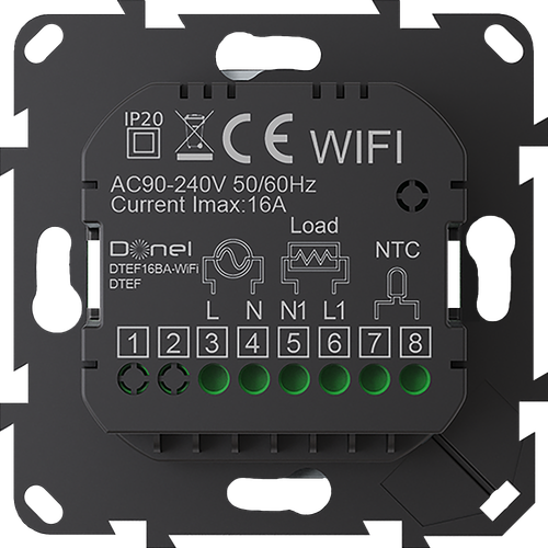 Термостат с датчиком пола, программируемый с Wi-Fi , 16 A, 55*55 мм.черный, ручка настройки