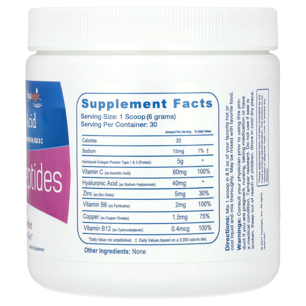 Hyalogic, HA коллагеновый пептидный порошок, без добавок, 180 г (6,4 унции)