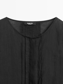 Massimo Dutti Платье миди с кружевными рукавами, черный
