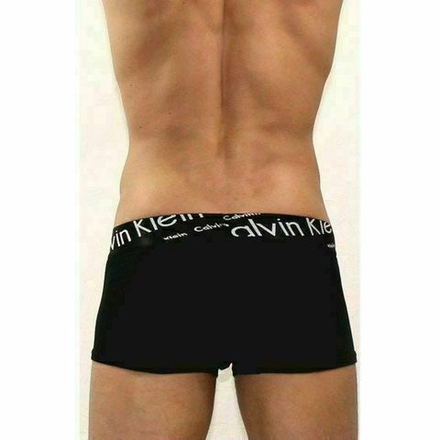 Мужские трусы боксеры черные с черной косой резинкой Calvin Klein Black Waistband Italics Boxer