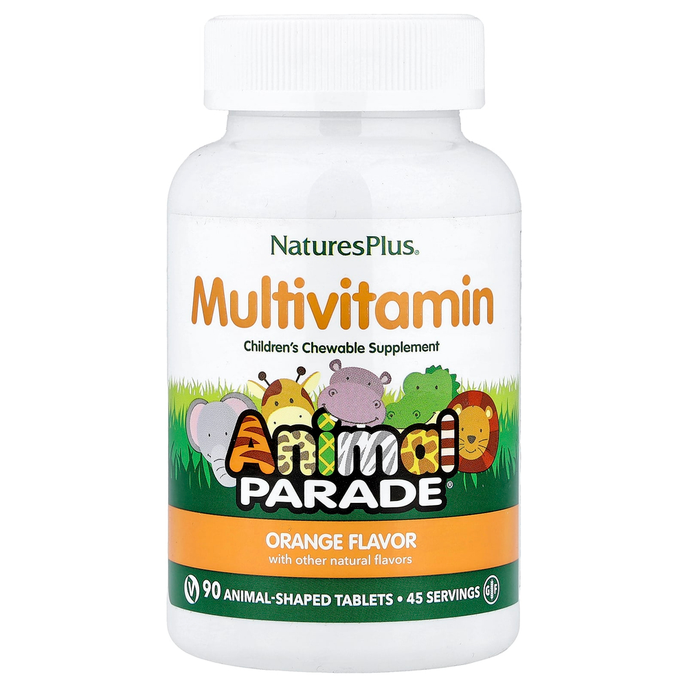 NaturesPlus, Animal Parade®, жевательные мультивитамины для детей, со вкусом апельсина, 90 таблеток в форме животных