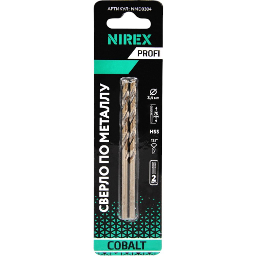 Сверло NIREX Profi по металлу Cobalt 3.4*70 мм NMD0304 (2шт в упак)