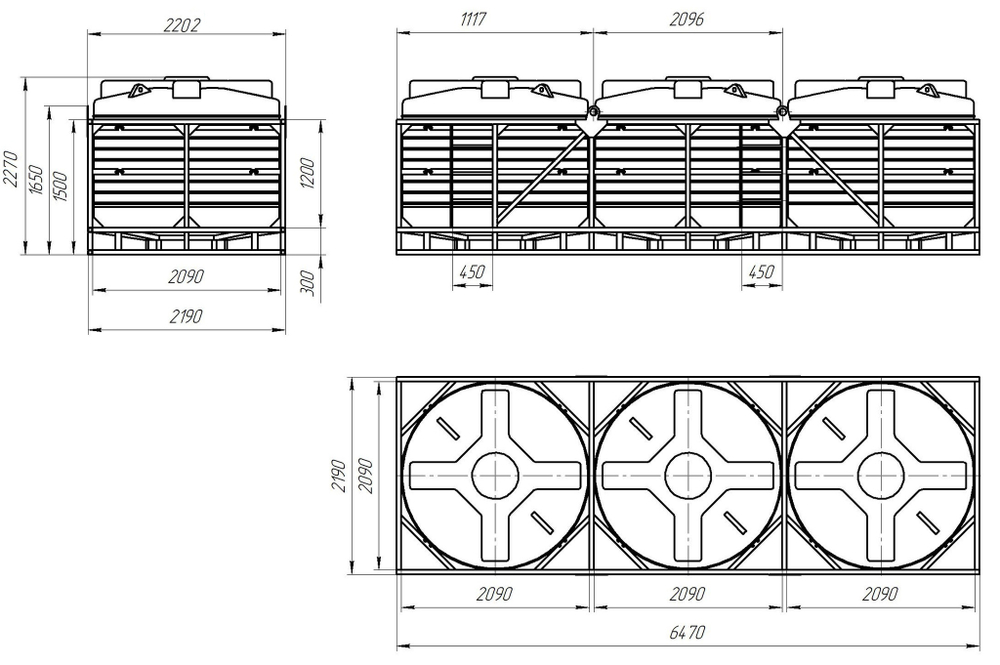 Кассета с полным сливом 3*6000л КАС Политим 18000 л.(6470x2202x2270см;красный) - арт.560826