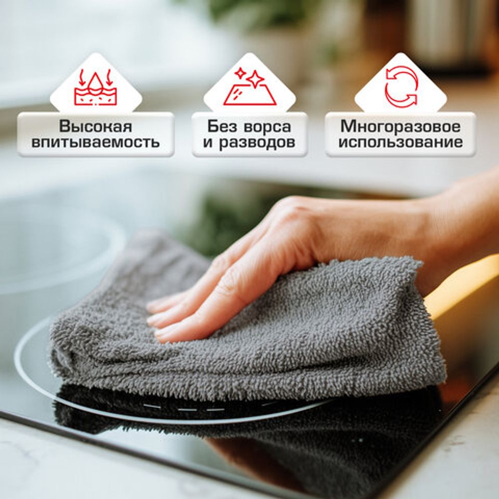 Салфетки из МИКРОФИБРЫ 30х30 см, GRAY & BLACK, big pack, КОМПЛЕКТ 10 штук, 180 г/м2, LAIMA HOME, 700610