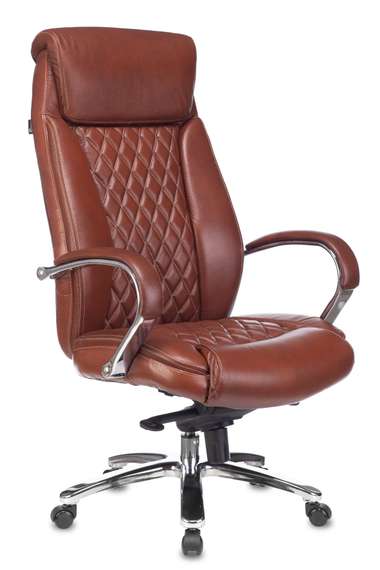 Кресло руководителя Бюрократ T-9924WALNUT светло-коричневый Leather Eichel кожа крестов. металл/дере