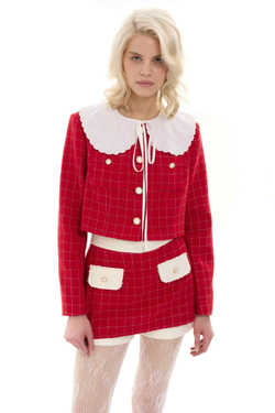 Жакет укороченный с воротничком красный