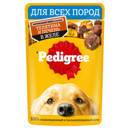 Влажный корм Pedigree для собак телятина и печень в желе 85 гр