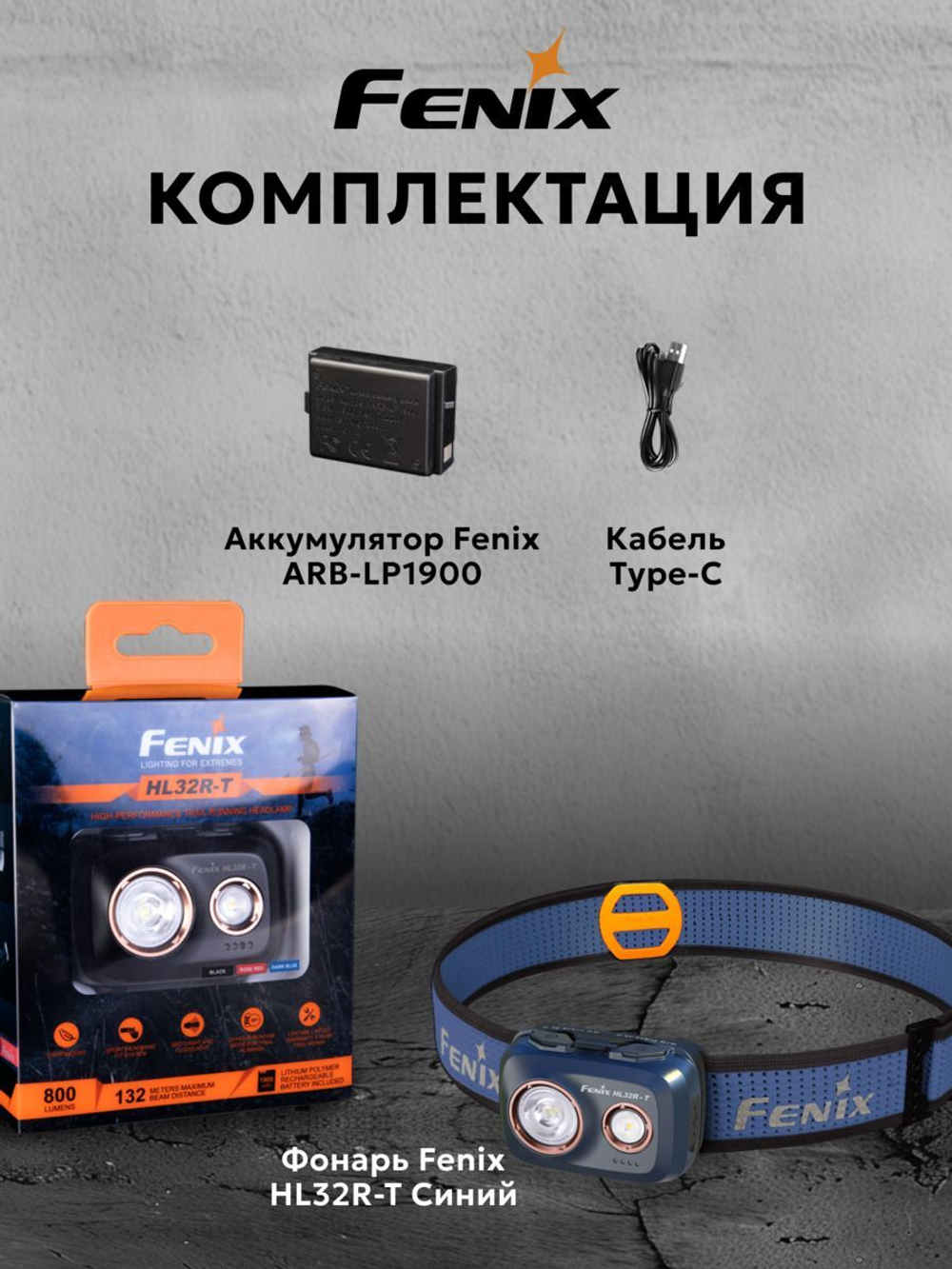Фонарь налобный Fenix HL32R-T синий 800 люмен
